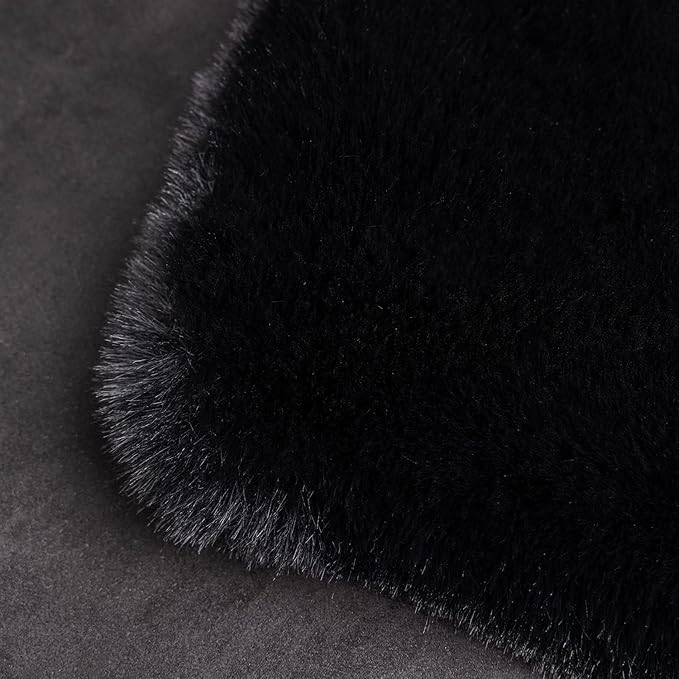 Ghouse Ultra Soft Faux Rabbit Fur Rug, Machine Washable Area Rugs for Bedroom Fluffy Rugs for Living Room, no-Shedding Carpet Sheepskin Rug Black 2x3 Feet