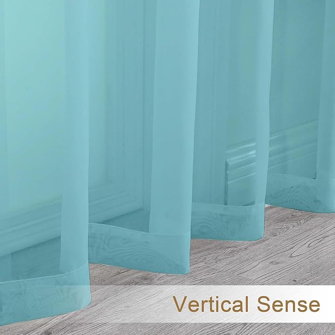 Chyhomenyc Aqua Sheer Curtains 30 inch Length 2 Panels, Light Filtering Voile Rod Pocket Short Window Curtians for Bathroom Living Room Farmhouse Small Windows, 42Wx30L inches