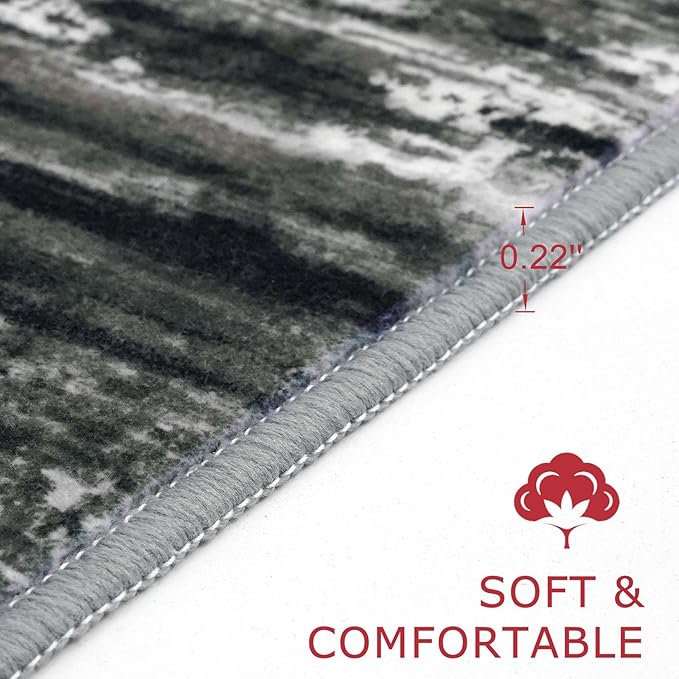 KOZYFLY Modern Abstract Hallway Runner Rug, 2x8 Kitchen Rugs Non-Slip Washable Soft Striped Runner Rugs, Print Black Grey Carpet Runner for Entryway Bathroom Laundry Room Foyer