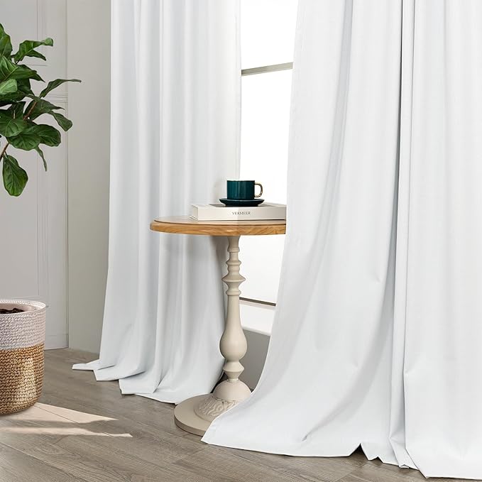 Elegant Curtains for Living Room 102 Inch Long Faux Linen Back Tab Rod Pocket Full Blackout Viral Curtains for Sliding Glass Door Nursery Thermal Curtains for Summer Heat 52x102 Length 2 Panels White