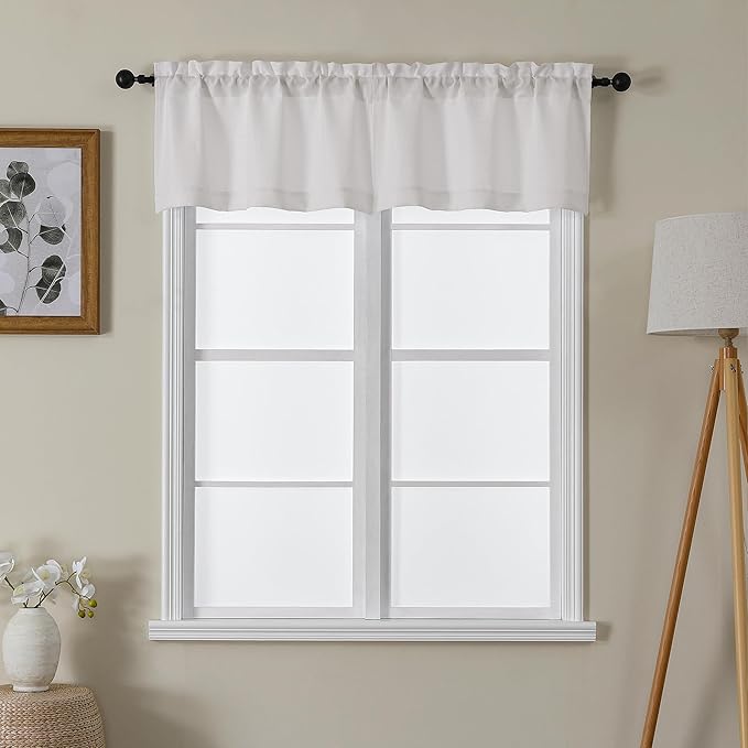 Chyhomenyc Cream Valance for Windows, Light Filtering Faux Linen Textured Small Kitchen Window Curtain, Rod Pocket Short Valance for Bathroom Laundry Basement, 60Wx14L inch, 1 Piece