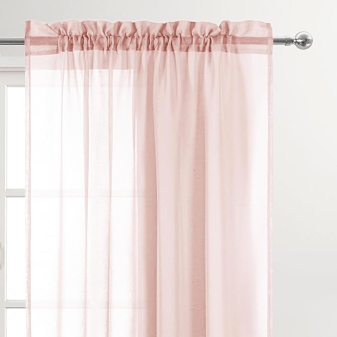 DWCN Blush Pink Sheer Curtains Semi Transparent Voile Rod Pocket Curtains for Bedroom and Living Room, 52 x 63 inches Long, Set of 2 Panels