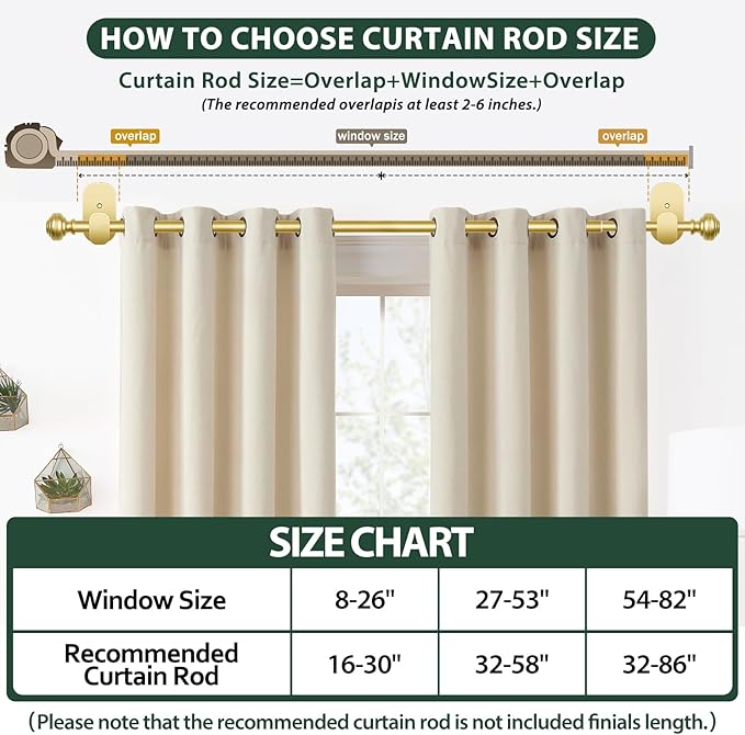 KAMANINA Curtain Rods No Drilling for Windows 16 to 30 Inches, 5/8 Inch Diameter Telescoping Drapery Pole with Adhesive Brackets, Gold