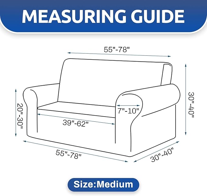KEKUOU Stretch Loveseat Sofa Cover Slipcover,Couch Covers for 2 Cushion Couch Sofa (55"-78") Furniture Protector Sofa with Elastic Bottom for Kids,Dog. Jacquard Small Checked (Medium,Navy Blue)