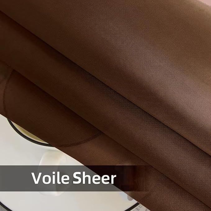 youleyar Solid Sheer Rod Pocket Curtain Voile Draperies 2 Panels White Beige Black Grey Coffee 52 Inch Width 108 Inch Long 1 Pair for Kitchen Bedroom Children Living Room Yard (Brown,52Wｘ108L)