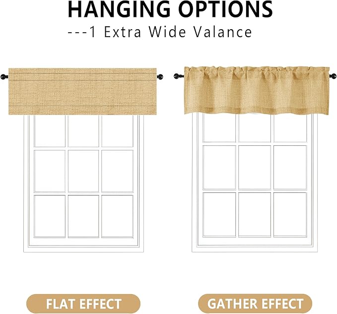 OVZME Valance for Windows, Light Filtering Faux Linen Textured Small Short Valance Kitchen Curtain, Dual Rod Pocket Top Short Window Curtain for Bathroom Basement Farmhouse, 52Wx16L Inch, Gold