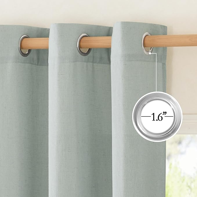 NICETOWN Flax Linen Sage Green 108 inch Curtains, Grommet Thick Linen Blend Textured Privacy Added with Light Filtering Window Treatment for Bedroom/Living Room, W55 x L108, 2 Panels