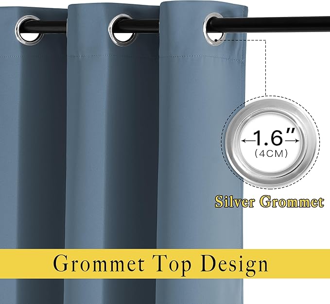 NICETOWN Blackout Window Curtains & Drapes 72" Long - Grommet Top Room Darkening Thermal Insulated Room Darkening for Bedroom/Living Room (2 Panels, 46 x 72 Inch, Smoky Blue)