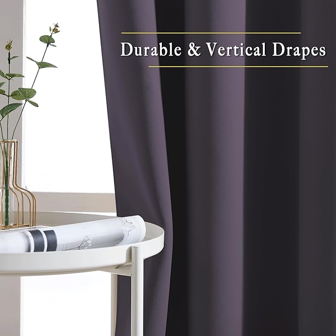 NICETOWN Bedroom Blackout Curtains 95 inch Length - Triple Weave Energy Saving Thermal Insulated Solid Grommet Blackout Draperies for Patio/Hall (1 Pair, 80 inches Wide, Greyish Purple)