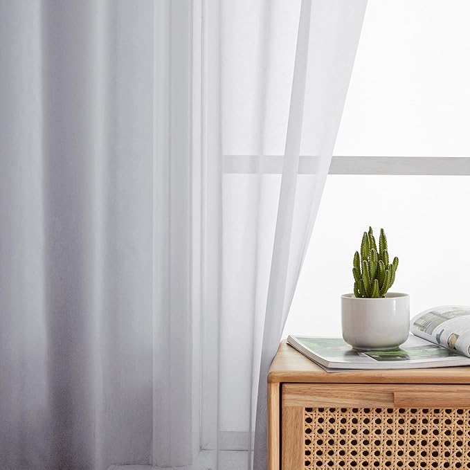 Simplebrand Light Grey Sheer Curtains 96 Inches Long, Light Filtering Silver Grey Rod Pocket Solid Color Window Sheer Curtain Panels, Elegant Curtains & Drapes for Living Room, Bedroom 2 Panels, 42" W