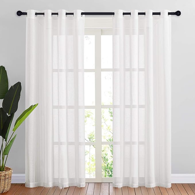 NICETOWN White Sheer Doorway Curtains 80 inches Long, Grommet Semi Sheer Flax Linen Blend Drapes Privacy with Light Filtering Window Treatments for Hallway, W52 x L80, 2 Panels