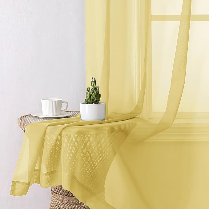 Lecloud Yellow Sheer Curtains 78 Inches Long 2 Panels, Gauzy Light Filtering Breathable Curtain, Solid Voile Home Decor Drapes with Dual Rod Pocket for Dining Room Bedroom, Each 42" W x 78" L