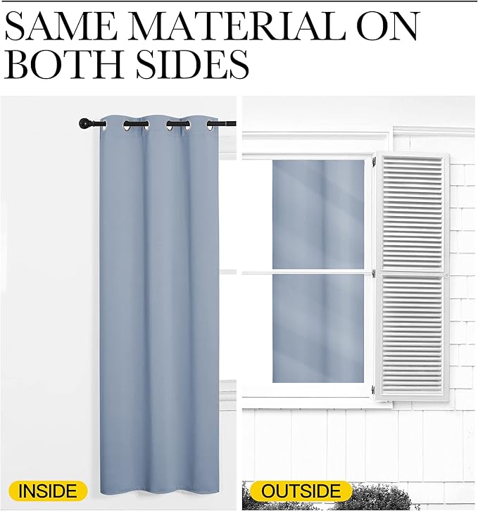 NICETOWN Bedroom Blackout Draperies Panels, 2 Panels, 42 x 72 Inch, Vintage Blue, Three Pass Microfiber Noise Reducing Thermal Insulated Solid Ring Top Window Curtains