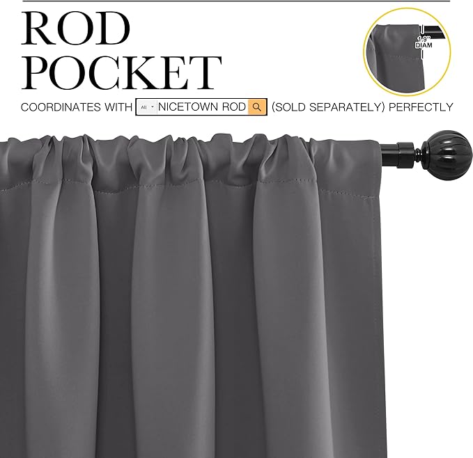 NICETOWN Blackout Curtain Panels for Window - Energy Efficient & Noise Reducing Thermal Insulated Rod Pocket Blackout Drapes/Draperies for Living Room (Grey, 2 Panels, W52 inches x L84 inches)