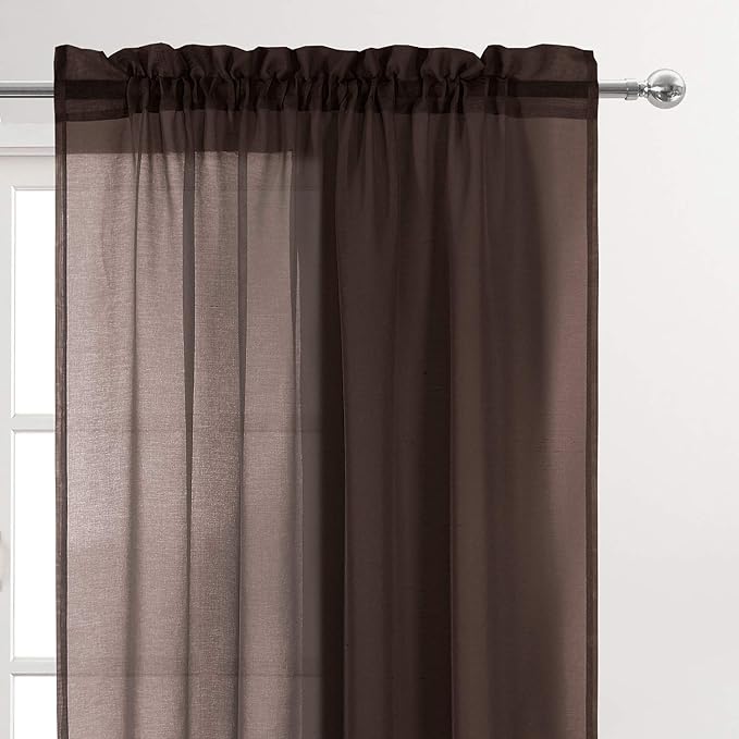 DWCN Brown Sheer Curtains Semi Transparent Voile Rod Pocket Curtains for Bedroom and Living Room, 52 x 84 inches Long, Set of 2 Panels