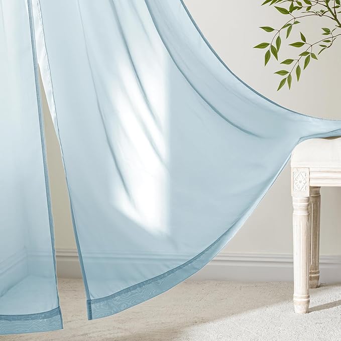 MIULEE Sky Blue Sheer Curtains 72 Inches Long, 4 Panels Set, Light Filtering Rod Pocket Voile Drapes for Living Room and Bedroom, Airy Soft Fabric Window Treatments, 42 x 72 Inches