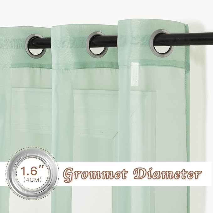 NICETOWN Sage Green Sheer Curtains 72 inches Long, Grommet Light Filtering Window Treatments Airy & Breathable Soft Drapes for Kids Room/Bedroom, W54 x L72, 2 Panels
