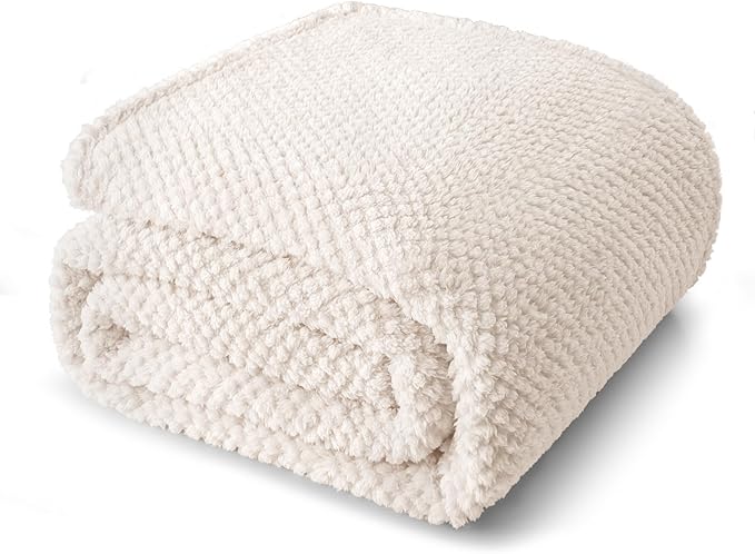 Whale Flotilla King Size Fuzzy Fleece Blanket for Bed, 90x104 Inch Fluffy Warm Soft Jacquard Blankets for All Season, Lightweight and Cozy, Ivory