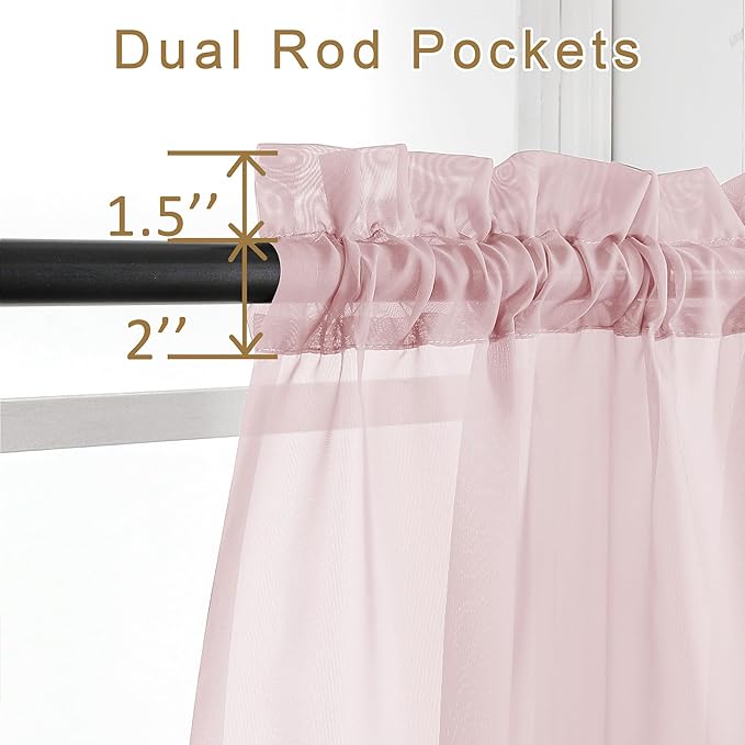 Chyhomenyc Sheer Valance Tiers Curtains 2 Panels, Elegant Light Filtering Rod Pocket Voile Window Treatment Drapes for Living Room Bedroom Bathroom Farmhouse Patio Wedding, 42Wx96L, Blush Pink