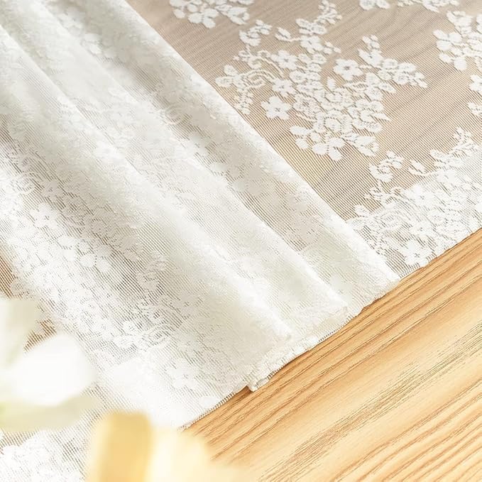 YJ YANJUN Vintage Lace Curtains - Fancy Flower Pattern Ivory 102 Inch Long Curtain Panels for for Patio Sliding Door Bedroom Counrty Cream Light Filtering Drapes 2 Panels Set,52x102 Inch Off White