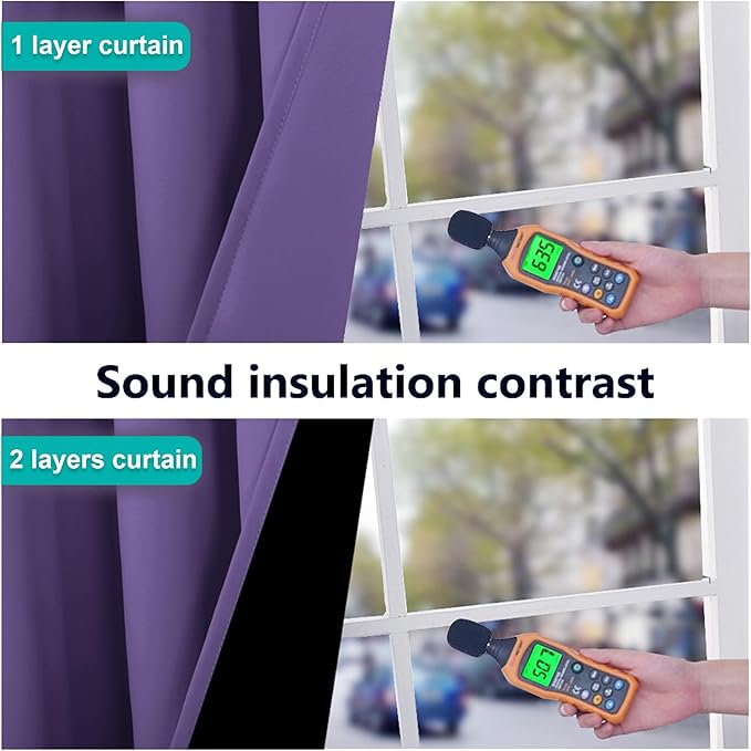 NICETOWN 100% Blackout Blinds, Set of 2, 46 inches x 102 inches, Laundry Room Decor Window Treatment Curtains for Large Patio Sliding Door, Thermal Insulated Lilac Purple Curtains for Bedroom