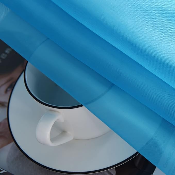 SpaceDresser Sheer Voile Window Treatment Rod Pocket Curtain Panels for Kitchen Bedroom Living Room Drapes Sunlight Filtering Privacy Semi Home Decor Assorted Colors Sizes (Cyan Blue, 52 W x 45 L)