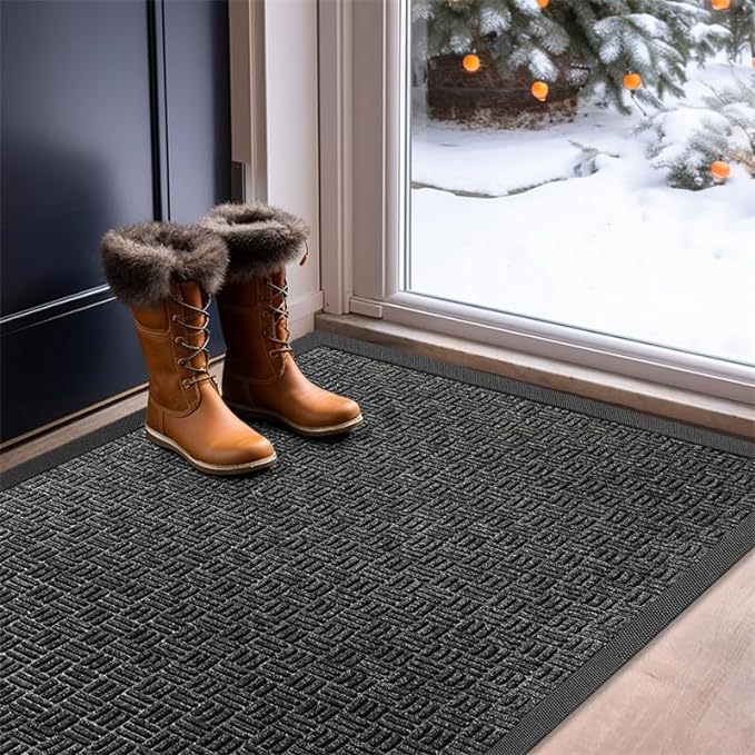 Mibao Front Door Mat, Heavy Duty Durable Welcome Mat for Outdoor Indoor, Dirt Trapper Waterproof Super Absorbent Door Mat for Entryway Outside Patio Porch, 61.5" x 36", Gray