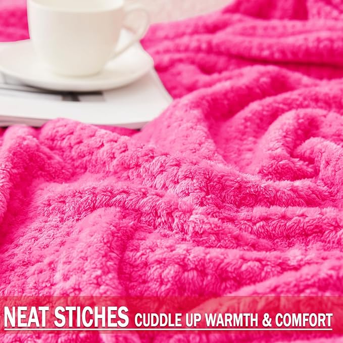 Exclusivo Mezcla Fleece Bed Blanket Queen Size, Super Soft and Warm Blankets for Couch, Sofa and Bed Waffle Textured, Cozy, Fuzzy and Lightweight (Hot Pink, 90x90 Inches)