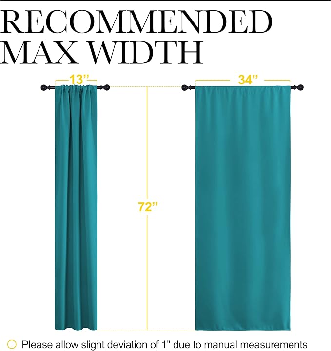 NICETOWN Peacock Blue Blackout Curtains Panels for Window, Thermal Insulated Rod Pocket Blackout Drapes/Draperies for Living Room (2 Panels, W34 x L72 inches)