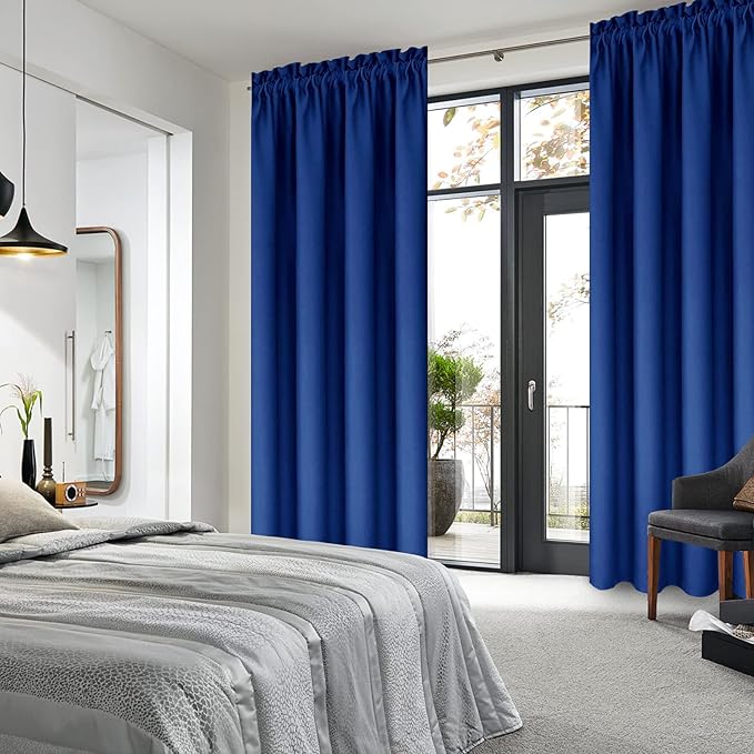 DWCN Blackout Curtains Room Darkening Thermal Insulated Bedroom Curtains Window Curtain Panels, 42 x 84 inches Long, Set of 2 Classic Blue Rod Pocket Drapes