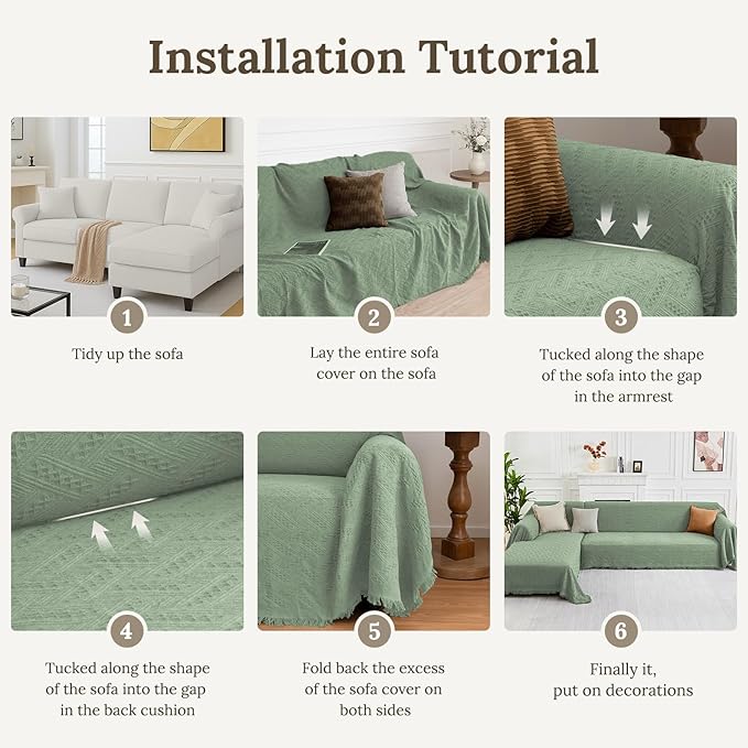 HOMERILLA Sectional Couch Covers for Sectional Sofa L Shaped Sofa Cover Blanket 2 Pieces L Shape Furniture Protector for Pets Dogs (Sage, XX-Large)
