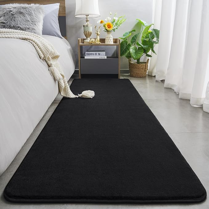 Amearea Modern Soft Hallway Runner Rug, 2x10 Feet Washable Long Runner Rugs for Hallway, Black Fluffy Bedroom Rugs, Indoor Non Slip Memory Foam Rug Carpet for Entrance Kitchen Living Room Home Decor