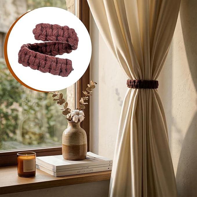 Ptwola 4 Pack Braided Curtain Tiebacks Boho Elegant Rustic Curtain Holdbacks Tie Backs Holders Set Simple Light Weight Drapes Decorative Accessories Handmade for Home Office Bedroom Window