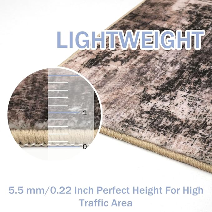 IOHOUZE Abstract Area Rugs 8x10 Ft Washable Large Rugs for Living Room, Non Slip Dining Room Rug, Printed Faux Wool Rugs for Bedroom, Floor Carpet for Office Nursery Playroom, Brown/Rust