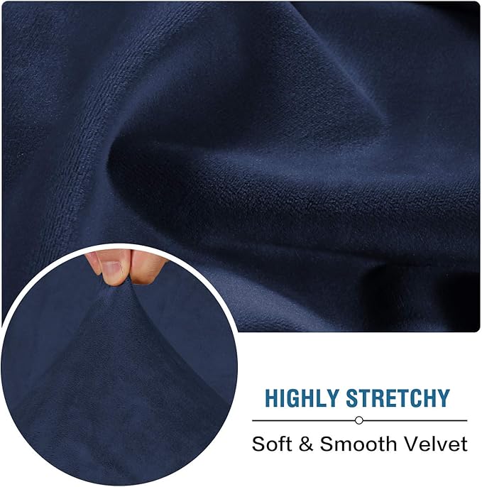 H.VERSAILTEX Velvet Stretch Couch Cushion Cover Plush Cushion Slipcover for Chair Loveseat Sofa Cushion Furniture Protector Seat Cushion Sofa Cover (2 Piece Large Sofa Cushion Covers, Navy)