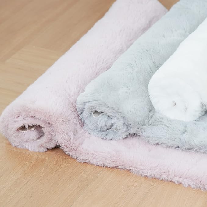 Ghouse Ultra Soft Faux Rabbit Fur Rug 3x5, Machine Washable Area Rugs for Bedroom Fluffy Rugs for Living Room, No-Shedding Carpet Sheepskin Rug Grey