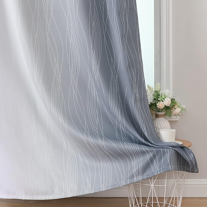 Estelar Textiler Grey and Greyish White Ombre Blackout Curtains 90 Inches Long 2 Panels Set, Thermal Insulated Drapes for Bedroom, Full Room Darkening Gray Grommet Curtains for Living Room,52Wx90L