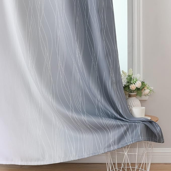 Estelar Textiler Grey and Greyish White Blackout Curtains 45 Inch Length, Light Blocking Gradient Drapes for Kitchen, Thermal Insulated Grommet Ombre Curtains for Bathroom,42Wx45L,2 Panels