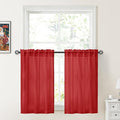 HOMEIDEAS Christmas Non-See-Through Red Privacy Sheer Kitchen Curtains, 30 X 36 Inches Long 2 Panels Short Sheer Curtains Light Filtering Bathroom Window Drapes for Bedroom Living Room