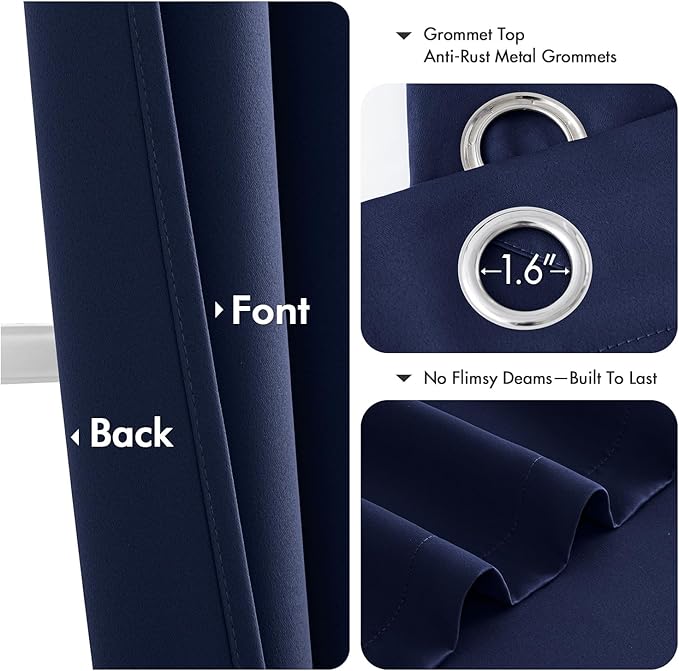 MIULEE Navy Blue Blackout Curtains for Bedroom Living Room 96 Inches Long 2 panels, Thermal Insulated Room Darkening Drapes Solid Grommet Top Noise Reducing Light Blocking Window Treatments 40x96 Inch