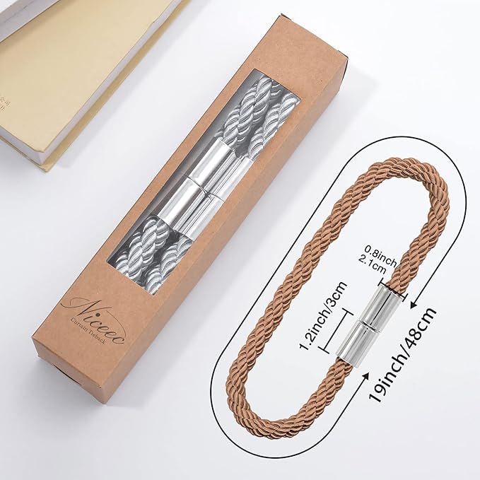 NICEEC 4 Pack Strong Magnetic Curtain Tiebacks Modern Simple Style Drape Tie Backs Convenient Decorative Weave Rope Curtain Holdbacks for Thin or Thick Home & Office Window Draperies (Light Coffee)