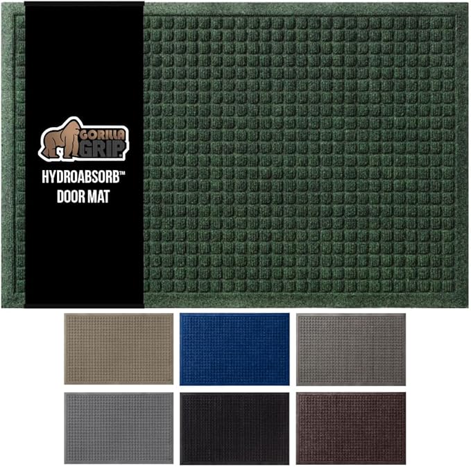 GORILLA GRIP® Ultra Absorbent Front Door Mat Outside Entrance, 35x23, Traps Dirt and Moisture, HydroABSORB Indoor Outdoor Doormat Holds Up to 5.7 Cups Water, Stain and Fade Resistant Welcome Mat Green