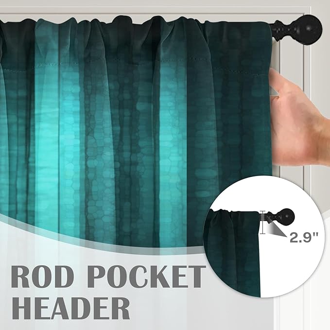 Emvency 2 Pack Valances Window Treatments, Teal Striped Abstract Glass Texture Blackout Drapes Adjustable Curtain for Windows Living Room Kitchen Over Sink, 52x18 Inch Rod Pocket Valances
