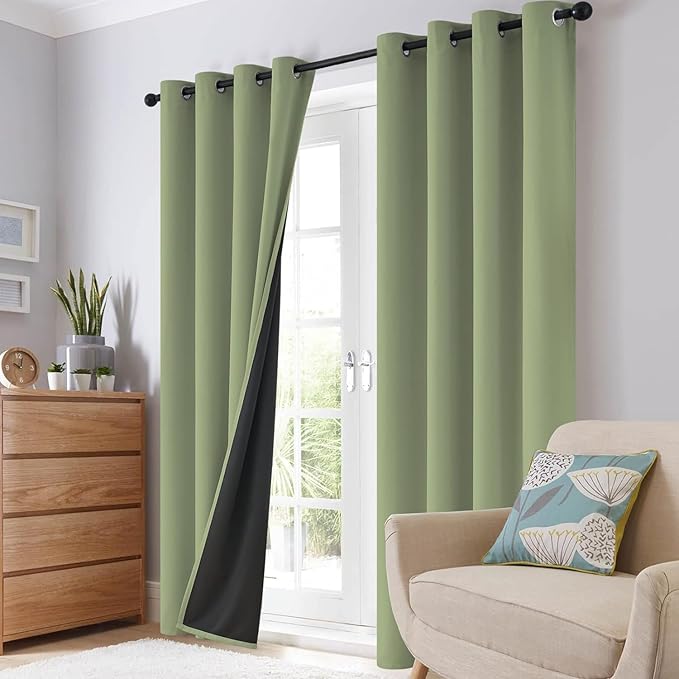 SimpleHome 100% Blackout Curtains for Bedroom,Thermal Insulated Sage Grommet Window Drapes Room Darkening Curtains for Living Room with Black Back,42 x 72 Inch,2 Panels