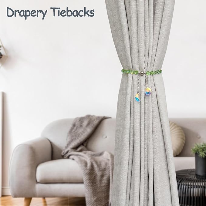 PEDOBO Magnetic Curtain Tiebacks, 2 Pack Crystal Beaded Sun & Moon Pendants Sheers/Draperies Holdbacks for Window Home Office Decor (Green)