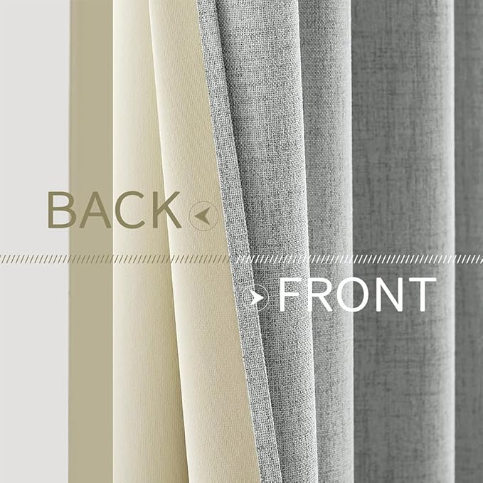 MIULEE 100% Blackout Linen Curtains for Bedroom Thermal Insulated Glacier Gray Grommet Room Darkening Curtains & Drapes for Living Room Nursery 52 x 84 Inch (2 Panels)