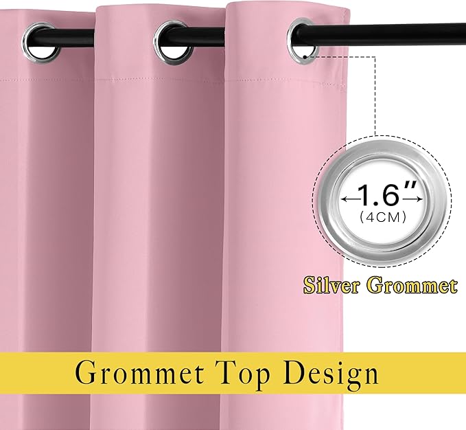 NICETOWN Blackout 80 inch Curtains for Doorway, Grommet Thermal Window Treatments Room Darkening Door Curtains for Bedroom/Home Family, Crystal Pink, W46 x L80, 2 Panels