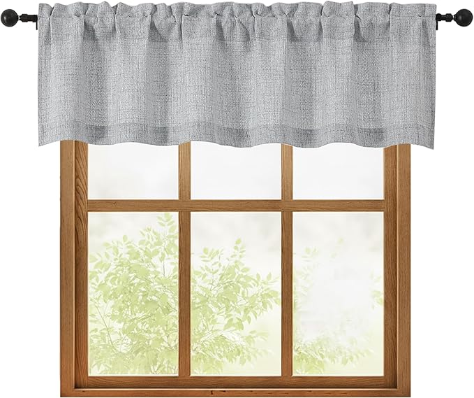 OWENIE Grey Valances for Windows 1 Pcs, Light Filtering Textured Farmhouse Short Small Valance Curtains for Bathroom Basement Living Room Bedroom, Rod Pocket Half Curtains Over Sink, 60" W by 16" L