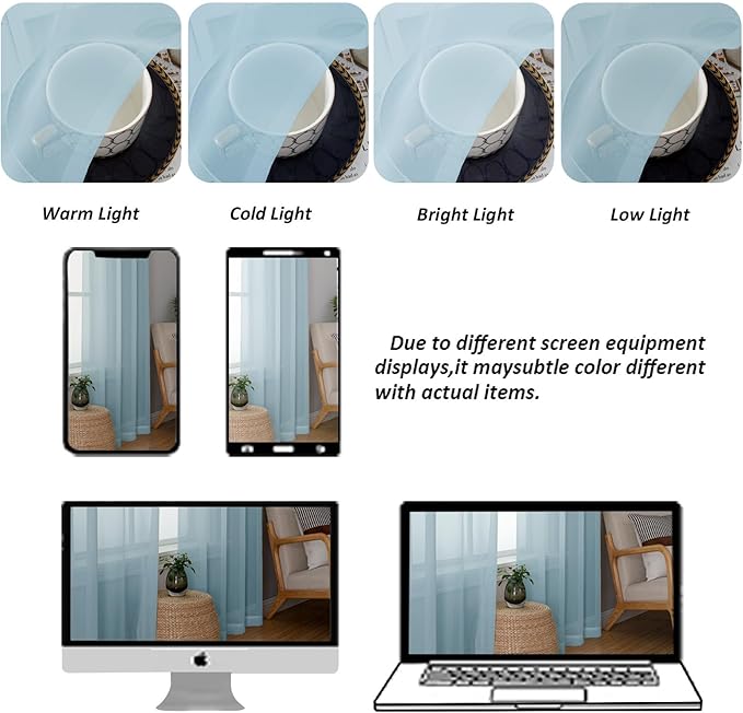 Chyhomenyc Sky Blue Sheer Valances for Windows - Light Filtering Small Kitchen Curtains, Rod Pocket Short Top Window Treatment Decor for Living Room Bathroom Basement, 42Wx16L inches, 2 Panels