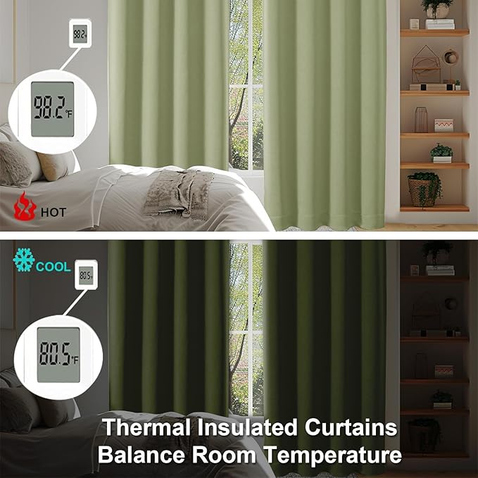 Simplebrand Ava Sage Green Extra Long 10ft Room Daekening Curtains for Patio 120 Inches Long 2 Panels Set, Solid Thermal Insulated Energy Saving Rod Pocket Window Treatment Drapes, 50 Wx120 L